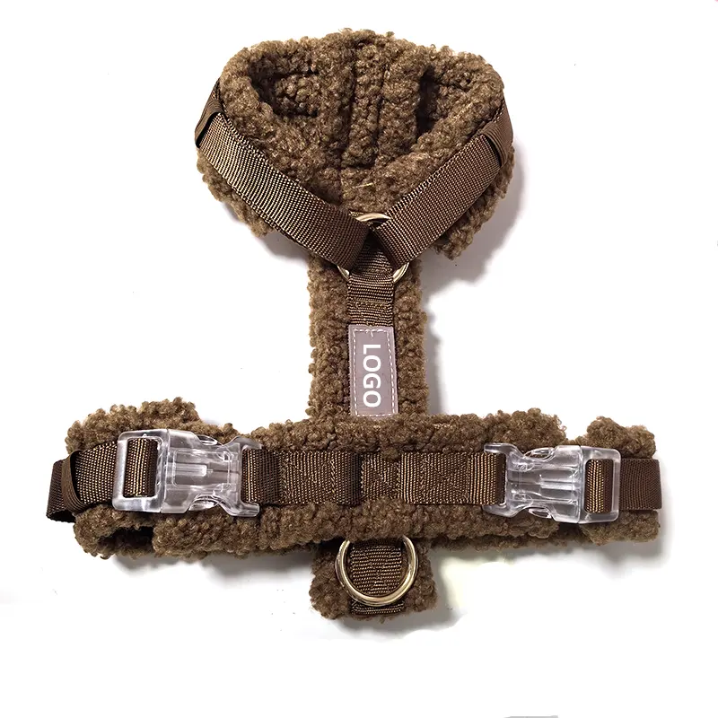 Custom Verstelbare Luxe Teddy Fluwelen Hondentuig Gepersonaliseerde Winter Sherpa Hondentuig