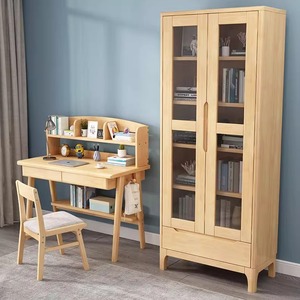 Shulin <b>Solid</b> <b>Wood</b> Floor Standing Bookshelf With Glass Doors 18mm Partition Storage Cabinet For Living Room Bedroom Display - Product Image 4