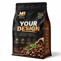 Op maat gedrukte koffiebonenverpakkingen, matte zwarte zakken met platte bodem, hersluitbare ritssluiting, aroma-bewaard voor verse koffiebonen