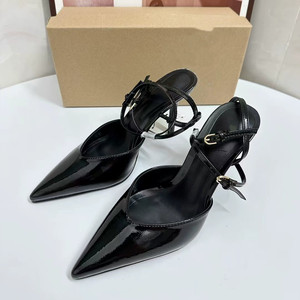 Patent Leather Embellished Pointed-Toe Women Sexy Stiletto Heel Mules - Closed-Toe Backless Heeled <b>Sandals</b> - Product Image 2