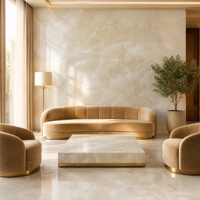 Dalle de pierre frittée polie Kundra Stone, finition beige crème veiné, pour comptoir, mur, sol, hôtel, villa, intérieur