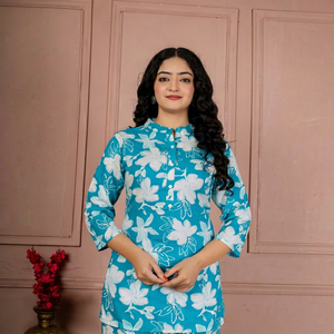 Floral Print Cotton Salwar Kameez Set Three Quarter Sleeve Regular Fit Ankle Length Casual Wear <b>Women</b> India Pakistan <b>Uk</b> Fashion - Product Image 1