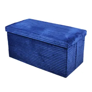 Factory Outlet MDF Upholstered Chair Striped Flannel Collapsible Ottoman Bench of Living Room 30inch Folding Storage Stool