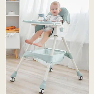 접이식 아기 수유 높은 의자 더블 이동식 트레이 3-in-1 아기 높은 의자 바퀴와 로커 튜브를 추가 할 수 있습니다