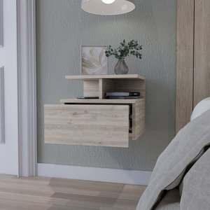 Table de chevet flottante Augusta à 2 niveaux et 1 tiroir, rangement mural pour chambre à coucher - Product Image 2