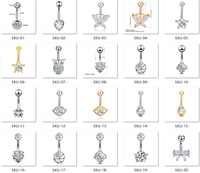Bagues de nombril en acier chirurgical sans polissage, anneau chirurgical en forme de hibou papillon, Piercing pour le corps, 3a en Zircon cubique, 1 pièce, 40 modèles