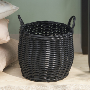 Panier rond en résine tressée Lucius 13x13x10.2 Noir avec poignées pour le rangement - Product Image 2