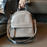 Sac à dos classique en cuir véritable grain crocodile de qualité avec fermeture éclair pour femme, élégant, imperméable, pour l'université et l'usage quotidien