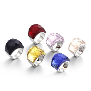 PVD 18K Gold Stainless Steel <b>Statement</b> <b>Ring</b> Colorful Faceted Zircon Claw Setting Trendy Style | Hypoallergenic Waterproof - Product Image 5
