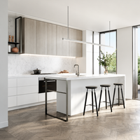 Meuble de cuisine multifonctionnel de luxe écologique avec îlot de salle à manger, armoire à verres intégrée et rangement bar