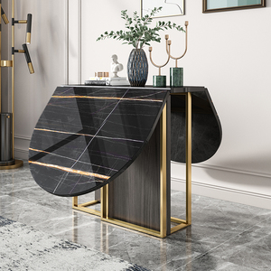 الذهب الفولاذ المقاوم للصدأ الساقين قابلة للطي تصميم البيضاوي الرخامي زجاج حديث طاولة طعام - Product Image 4