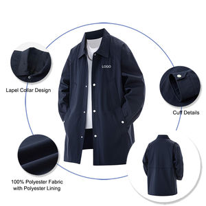 Veste coupe-vent <span class=keywords><strong>mi</strong></span>-<span class=keywords><strong>longue</strong></span> pour <span class=keywords><strong>homme</strong></span>, taille plus, avec logo personnalisé, polyester, col rabattu, longueur ajustée, veste de coach, veste de printemps - Product Image 2