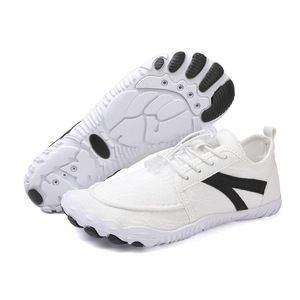 White <b>Canvas</b> Lace-up Walking Shoes With Black Logo Breathable <b>Round</b> Toe Rubber Outsole All Seasons Style - Product Image 3