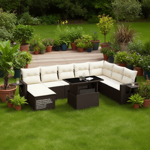 Brown <b>Rattan</b> Garden <b>Sofa</b> Set 6 Seater With Storage Outdoor Furniture Contemporary Style - Product Image 2