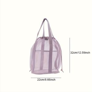 Summer Portable Drawstring Storage Pouch <b>Foldable</b> Polyester Mesh <b>Beach</b> Tote Lightweight Toiletry <b>Bag</b> for Travel - Product Image 3