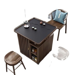 Chinese Style Balcony Tea <b>Table</b> Solid Wood Slate Top Mobile Wheeled Tea Cart With Storage Home Use Coffee <b>Table</b> - Product Image 5