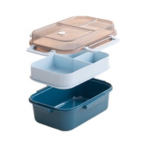 Boîte à lunch bento carrée à double couche, de qualité alimentaire, utilisable au micro-ondes, compartimentée, avec couvercle en plastique scellé, repas pour les employés de bureau et les étudiants