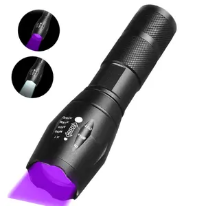Linterna de bolsillo recargable 2 en 1, luz púrpura 395nm uv, linterna blanca y UV para curar pegamento