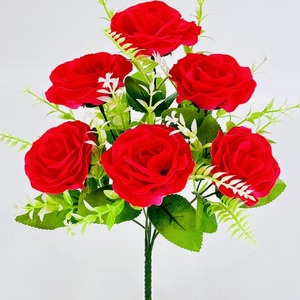 Fiori Artificiali in Seta, 6 Teste di Rosa 'Happiness' - Decorazione per Soggiorno, Tavolo da Pranzo, Giardino e Foresta, Vendita all'Ingrosso dalla Cina - Product Image 1