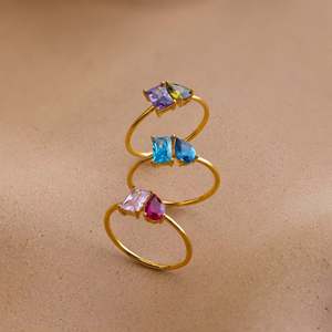 Birthstone <b>Adjustable</b> <b>Ring</b> | 18K PVD Gold Plated Stainless Steel 12 Month Trendy Jewelry for Women | Waterproof & Hypoallergenic - Product Image 2