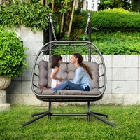 Chaise pivotante de salon en rotin, chaise à œufs suspendue à deux places avec coussins confortables