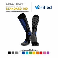 Chaussettes de ski personnalisées en gros avec logo, mélange de laine thermique, hauteur genou, rembourrées, anti-humidité, pour jeunes, hommes et femmes, sports d'hiver