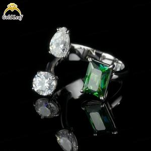 Anillo de Joyería Goldleaf, Plata de Ley 925, Esmeralda Cultivada en Laboratorio D VVS para Mujer, Anillo de Moissanita - Product Image 1