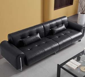 Canapé droit en cuir minimaliste italien, style rétro, structure en bois massif noir, cuir de vachette pleine fleur pour salon - Product Image 3