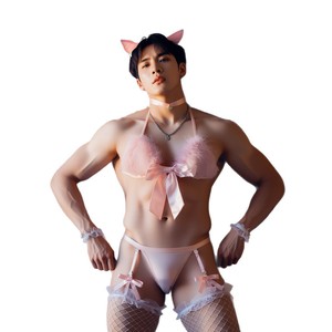 Plus-size sexy cat role-playing couple uniform shameful crossdressing CD set pink male servant outfit - Product Image 4