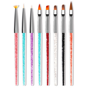 Kit professionnel de 7 pinceaux pour nail art, avec stylo de précision et pinceau plat pour détails, manche en cristal, en plastique - Product Image 2