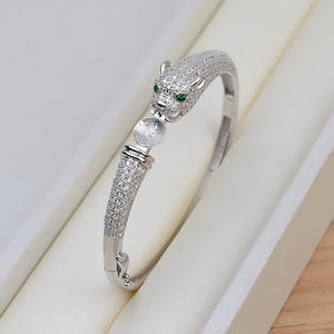Brazalete Abierto de Plata S925 con Cabeza de Leopardo Semiterminado 1376 para Mujer con Perla, Accesorios de Joyería Personalizables DIY - Product Image 2