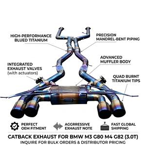 ระบบท่อไอเสียแบบ Catback สีฟ้าไทเทเนียม Vortex Burned สำหรับ BMW M3 G80 M4 G82 S58 3.0T ปี 2021-2025 ชุดอุปกรณ์เพิ่มสมรรถนะแบบ Bolt-On พร้อมวาล์วควบคุม - Product Image 1