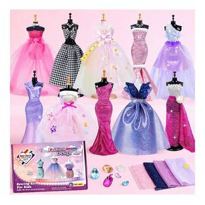 Kit de confection de vêtements pour poupées Toysrunner DDW0116, en plastique, pour enfants, couture, design de mode, mannequin, modèles en tissu, accessoires, outils - Product Image 1