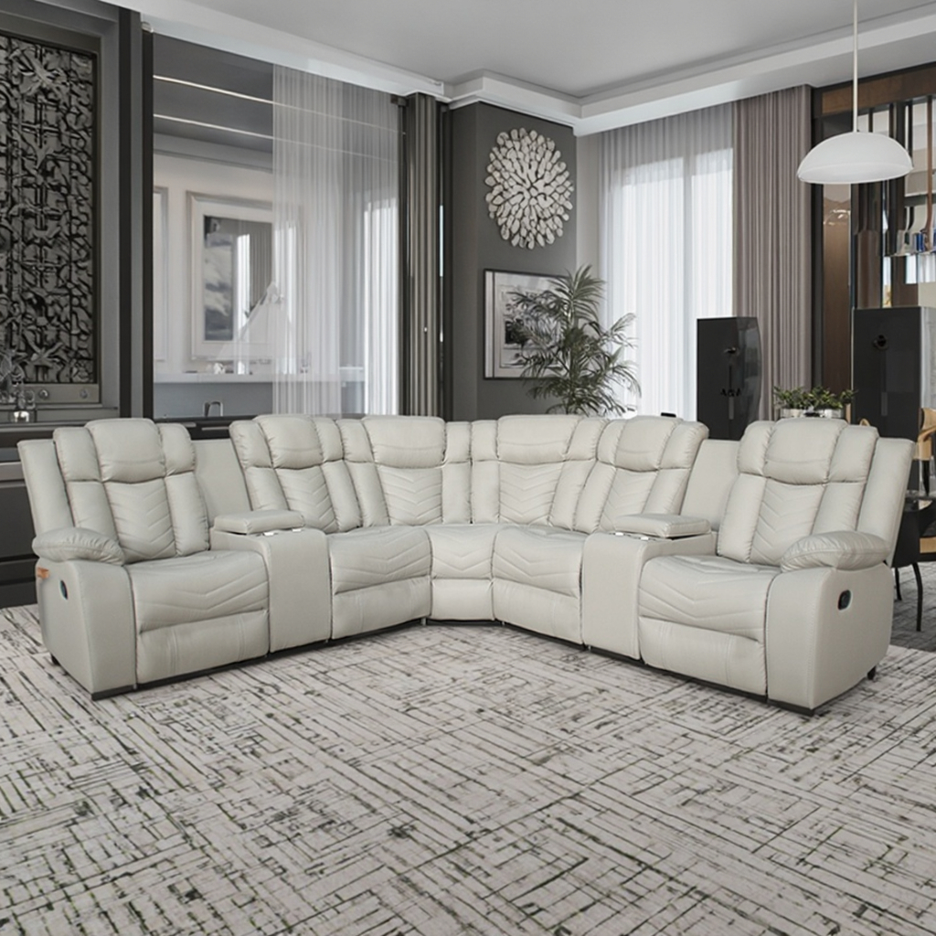 Leather Sofa with Cup Holder Modern Functional Design