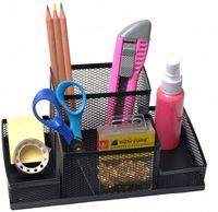 Organisateur de bureau en maille avec 4 compartiments pour stylos et crayons, accessoires de bureau, maison, école, salle de classe, fournitures pratiques