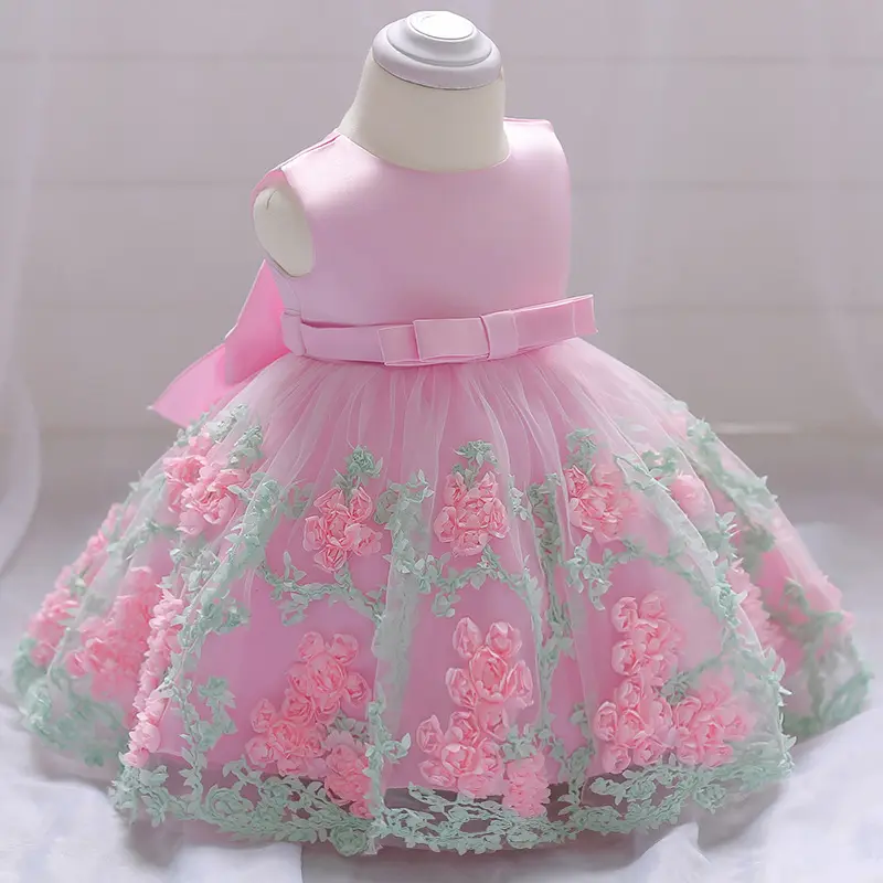 Vestido de novia para niña, falda de flores esponjosas, vestido de princesa para bebé de un año