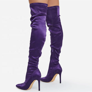 รองเท้าบูทหุ้มข้อทรงแหลมสำหรับผู้หญิง ผ้าเนื้อนุ่มยืดหยุ่น รองเท้าบูทยาวเหนือเข่า ส้นสูงบาง รองเท้าส้นสูงสำหรับฤดูใบไม้ผลิ - Product Image 2