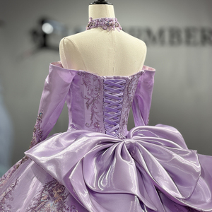 Robe de bal Quinceanera en tulle avec perles lilas brillantes 8522, avec nœud - Product Image 6