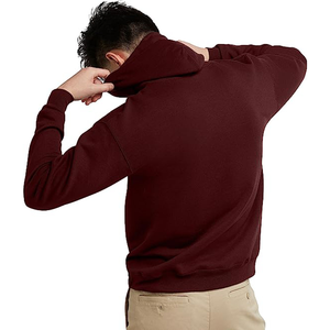 Mens Soft Fleece Embroidered Pocket Pullover Hoodie Minimal Design Drop Shoulder <b>Maroon</b> Winter Hoodie - Product Image 2