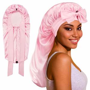 Bonnet de nuit en satin extra long réglable avec bande à nouer, double couche élastique en soie pour tresses, cadeau - Product Image 3
