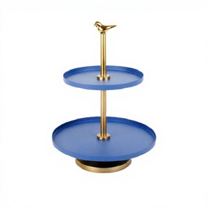 Handmade 2 Tier Metal Cake Stand Gold And Blue Color Customized Size Chocolates Stand At Affordable Price - Product Image 1