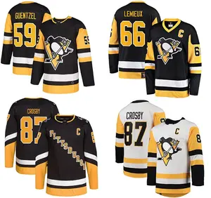 Pittsburgh 66 Mario Lemieux 59 Jake Guentzel 87 Sidney Cros-by 71 Evgeni Malkin 58 Kris Letang maglia da Hockey cucita