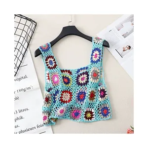 Manufacturer Supplier China Cheap Tank Top Hand-Knitted Crochet Hollow Bohemian Colorful Vest For Women