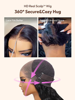 Perruque en cheveux humains à dentelle frontale 13x4, ondulation naturelle, noire cerise, pré-attachée, sans colle, avec frange encadrant le visage pour femmes noires