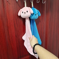 Serviette de toilette à suspendre en polaire corail super absorbante et douce, avec tête de poupée animale 3D mignonne et logo brodé personnalisé, pour salle de bain et cuisine