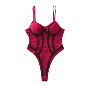 <span class=keywords><strong>Body</strong></span> de una pieza estilo corsé rojo para mujer 2026 - Lencería con tirantes finos y ribete en contraste negro para citas, fiestas y discotecas - Product Image 5
