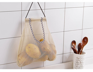 Custom Reusable <b>Foldable</b> Net Mesh <b>Bag</b> Tote Organic Cotton Wall Hanging Storage for Onion Potato and Fruit Versatile Use - Product Image 5