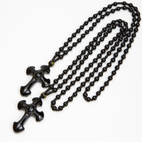 Collier classique en verre avec pendentif croix, chaîne de pull plaquée or, breloques pour couple, bijoux longs unisexes pour hommes et femmes