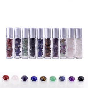 Venta al por mayor, 10ml, piedra natural de piedras preciosas, rodillo curativo, Chips de cristal dentro de la botella de vidrio de aceite esencial - Product Image 5