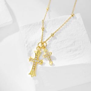 Dylam Luxurious Fine Jewelry Sterling Silver Rhodium 18K Gold Plating Religious 5A Zirconia Double <b>Cross</b> Pendant Necklace - Product Image 5
